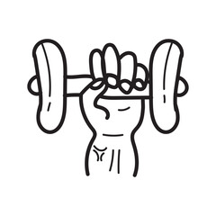 Doodle lifting dumbbells icon outline vector
