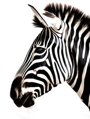Zebra head side view, isolated against a white background