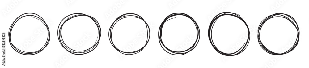 Poster doodle circles, sketch line frames, vector drawing abstract circle frames and round linear borders o