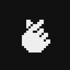 Hand with index finger and thumb crossed, heart gesture. Pixel art icon. Flat style. 1-bit. Sticker design. Isolated abstract vector illustration.