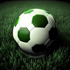 Fototapeta premium Ball on the green field in soccer stadium. ready for game in the midfield