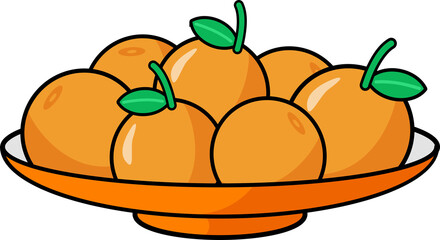 illustration of orange fruits in a bowl.