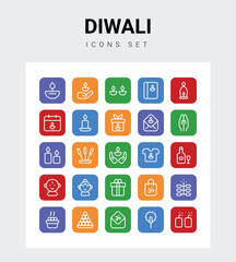 diwali icons set with 3 styles, vector stock illustration


