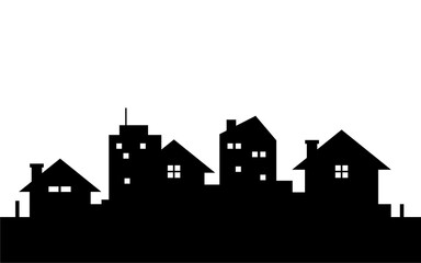 Silhouette of city and downtown with skyscraper isolated template