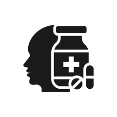 Man in medication. Human head with medicine pills. Drug addiction icon concept isolated on white background. Vector illustration