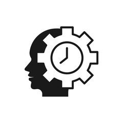 Human head with gear and clock. Time management, productivity, mechanism icon concept isolated on white background. Vector illustration