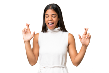 Young African american woman over isolated background with fingers crossing
