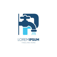 Letter P Initial Water Faucet Logo Design Vector Icon Graphic Emblem Illustration