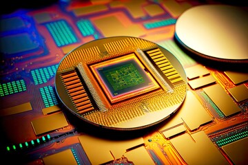 microprocessor and microcircuit industry wafer semiconductor manufacturing, created with generative ai