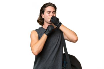 Young sport handsome man isolated on green chroma background is suffering with cough and feeling bad