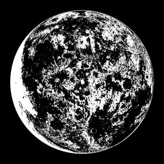 Detailed Moon illustration on Black Background. Vector Illustration Graphic Design.