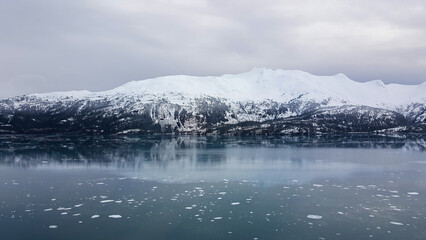 Aerial view Alaska Mountain Range with Snow  and Glacier 