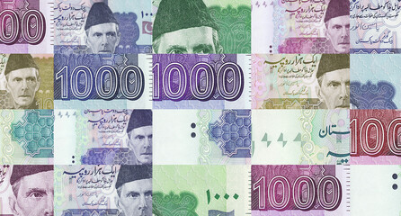 Pakistani Rupee 1000 PKR banknotes abstract color mosaic pattern
