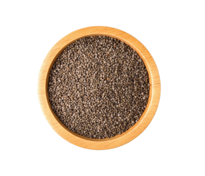 Perilla herb seed in wood bowl on transparent png.