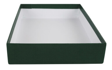 Simple green cardboard box without lid open isolated on white background