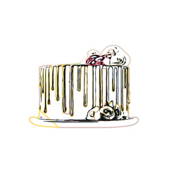 Color sketch of a birthday cake with transparent background