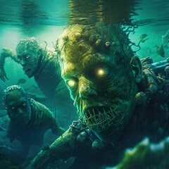 Scary underwater zombie