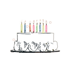 Color sketch of a birthday cake with transparent background