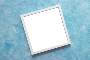 white square picture frame mock-up with copy space for yout text or image on top of light blue background