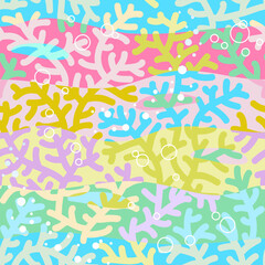 Colorful coral reef seamless or repeat pattern (background, wallpaper, swatch, texture)