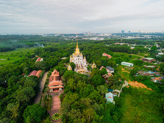 Aerial view of Buu Long Pagoda is one of the big pagoda in 9 district, Hochiminh city. It is famous located of tourist of in Vietnam. Buu Long Pagoda can be reached either by car or by boat.