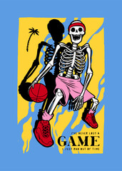 Basketball skeleton. Basketball vintage typography silkscreen t-shirt print vector illustration.