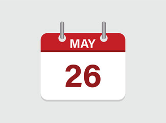 26th May calendar icon. Calendar template for the days of May.