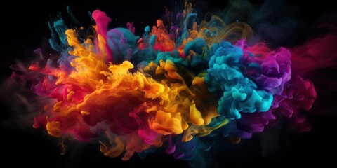 Fototapeta na wymiar Colorful fluid smoke explosion on dark background. Generative ai
