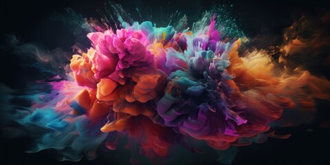 Obraz na płótnie Canvas Colorful fluid smoke explosion on dark background. Generative ai