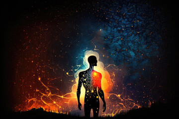 Сyber space concept of glowing astral body silhouette neural network AI generated art