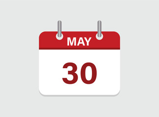 30th May calendar icon. Calendar template for the days of May.