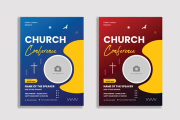 flyers for a church conference with a man and a cross on the left.