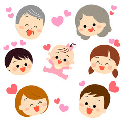 赤ちゃんを囲む笑顔の家族