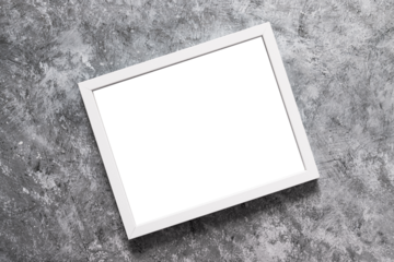 white rectangular picture frame mock-up with copy space for yout text or image on top of grey concrete background