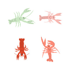 Crayfish Character sea animal on deep background. Wild life illustration. Underwear world. Vector illustration.