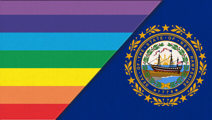 Flags of New Hampshire and lgbt. sexual concept. flag of sexual minorities. Nebraska sign - obrazy, fototapety, plakaty