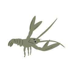 Crayfish Character sea animal on deep background. Wild life illustration. Underwear world. Vector illustration.
