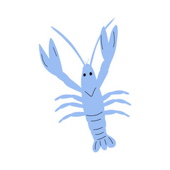 Crayfish Character sea animal on deep background. Wild life illustration. Underwear world. Vector illustration.