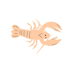 Crayfish Character sea animal on deep background. Wild life illustration. Underwear world. Vector illustration.