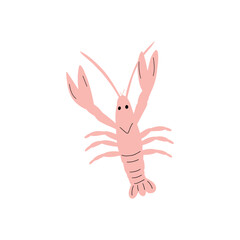 Crayfish Character sea animal on deep background. Wild life illustration. Underwear world. Vector illustration.
