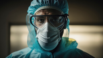 Corona virus concept, visualized with a person wearing a mouth protection mask