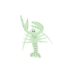 Crayfish Character sea animal on deep background. Wild life illustration. Underwear world. Vector illustration.