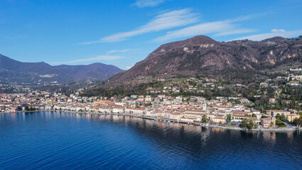 Fototapeta na wymiar aerial view of the lake front of Salò, Garda lake, Italy.