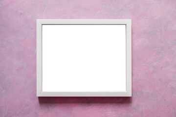 white rectangular picture frame mock-up with copy space for yout text or image on top of pink background