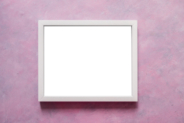 white rectangular picture frame mock-up with copy space for yout text or image on top of pink background