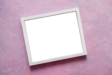 white rectangular picture frame mock-up with copy space for yout text or image on top of pink background