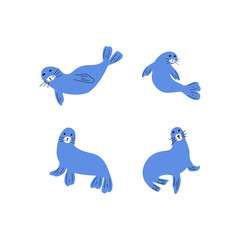 Seal Character sea animal on deep background. Wild life illustration. Underwear world. Vector illustration.