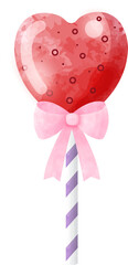 Sweet lollipop in a heart shape and watercolors style