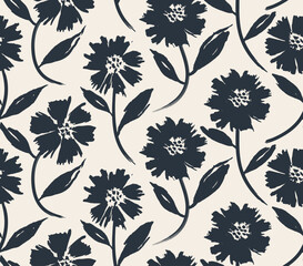 flowers hand drawn seamless pattern. ink brush texture.
