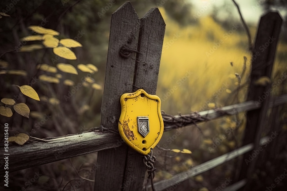 Poster a yellow key tag on the fence indicates a misplaced key. generative ai